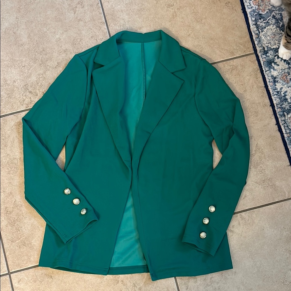 Green Women's Blazer with Button Details